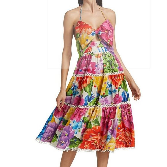 FARM Rio - Rainbow Chita Floral-Print Midi Dress - SMALL (NWT) - Picture 2 of 5